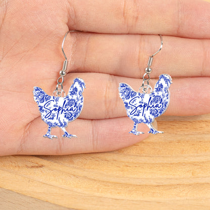Farm Animals Toile De Jouy Chicken Cow Donkey Pig - Personalized Acrylic Earrings