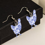 Farm Animals Toile De Jouy Chicken Cow Donkey Pig - Personalized Acrylic Earrings
