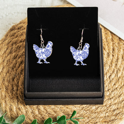 Farm Animals Toile De Jouy Chicken Cow Donkey Pig - Personalized Acrylic Earrings