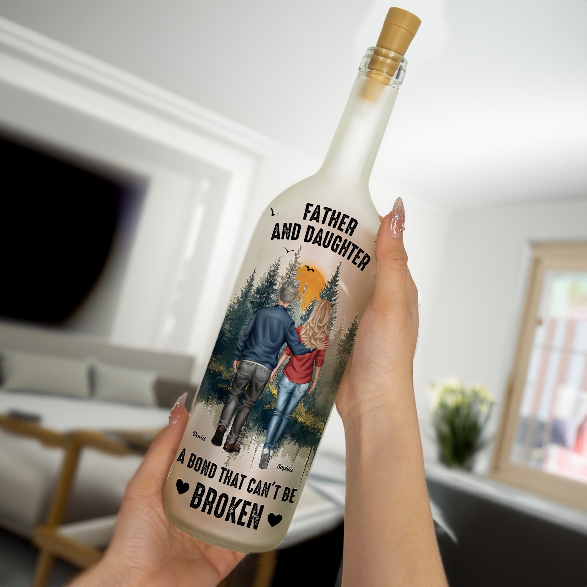 Father And Daughter A Bond That Can't Be Broken - Personalized Bottle Lamp