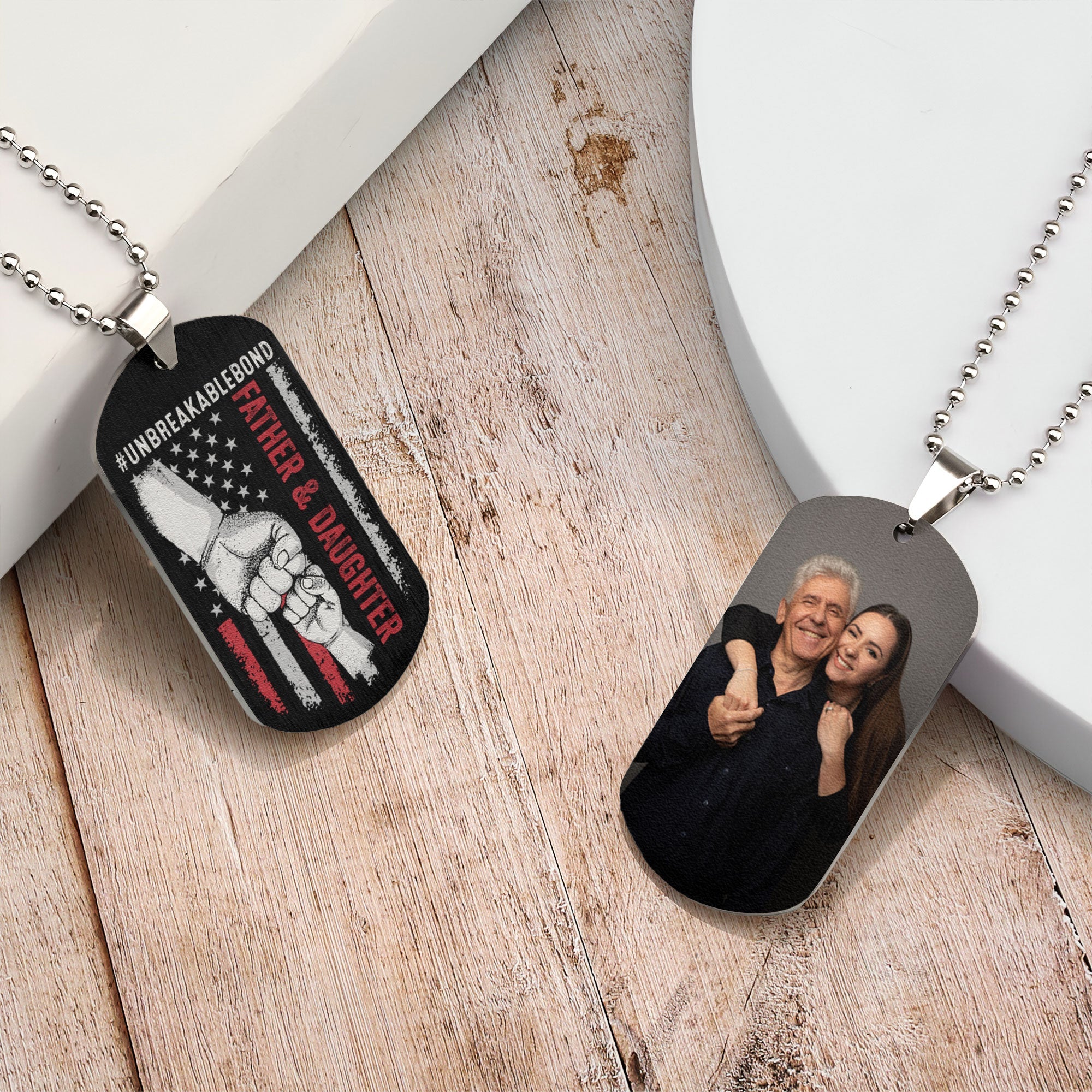 Father And Daughter #Unbreakablebond - Personalized Photo Dog Tag Necklace