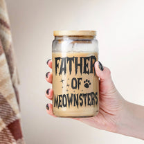 Father Of Meownsters - Personalized Clear Glass Cup