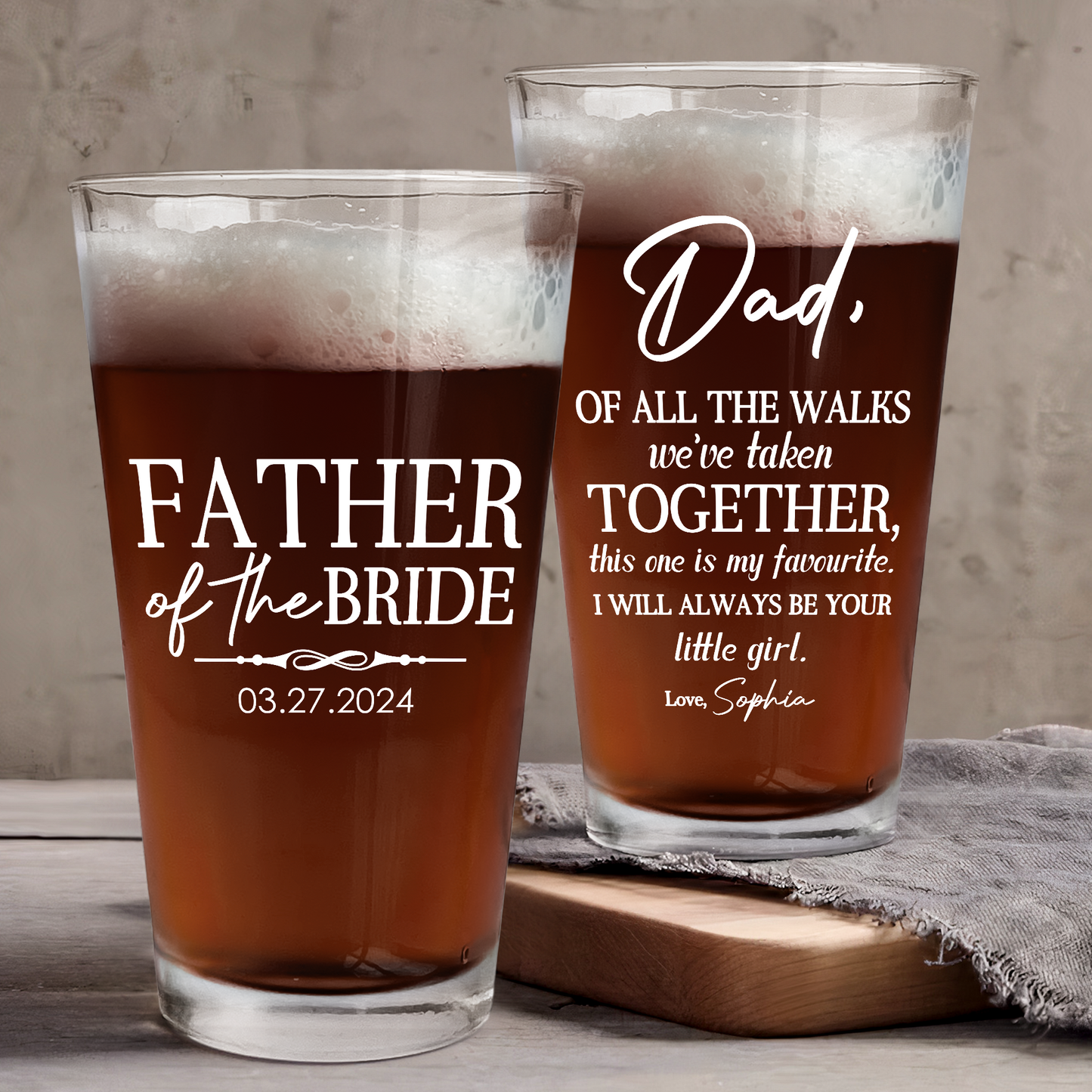 Father Of The Bride Wedding Walking Thank You Gift - Personalized Beer Glass