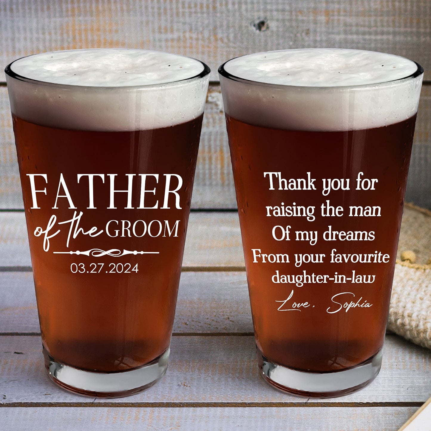 Father Of The Groom Thank You For Raising A Man Of My Dreams - Personalized Beer Glass