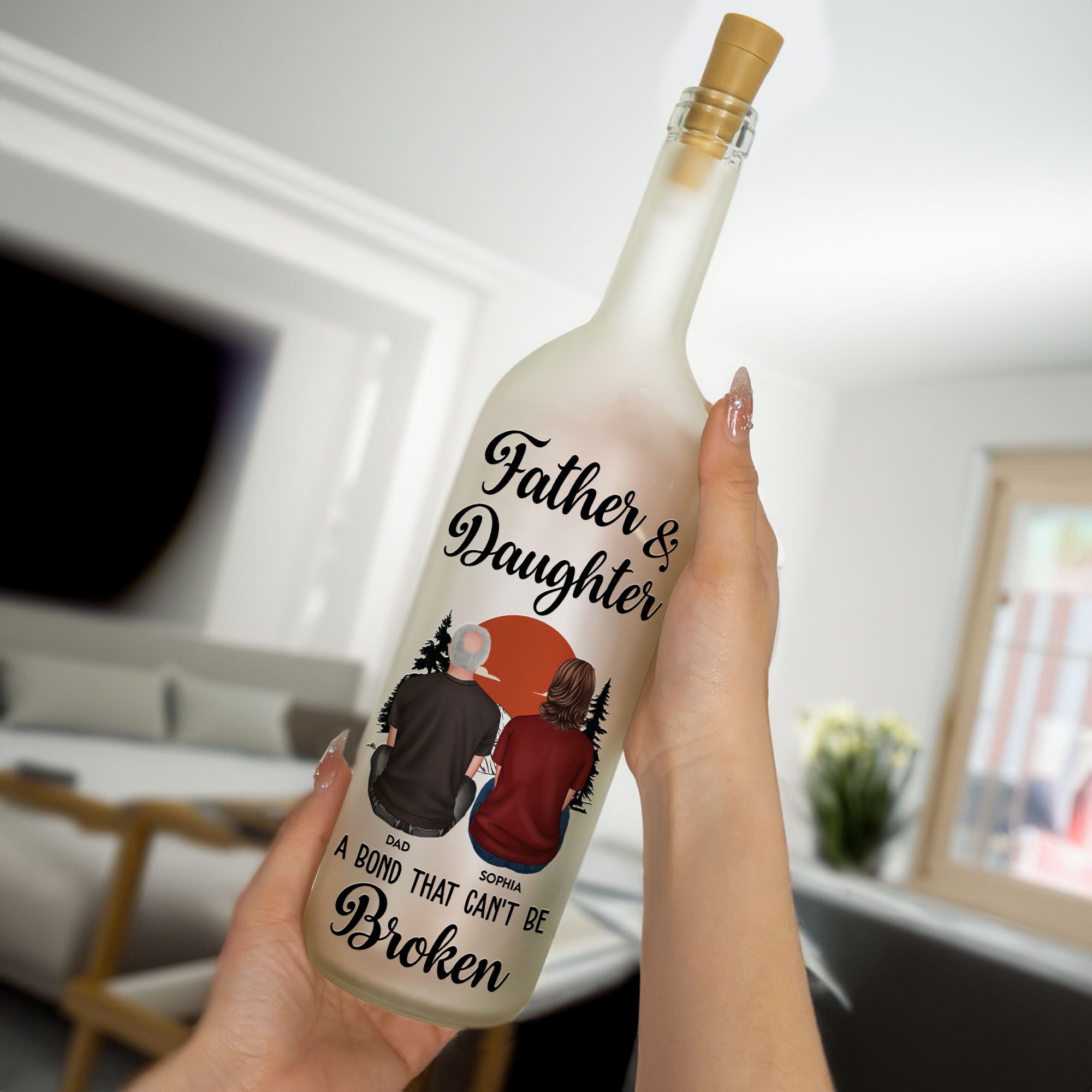 Father & Daughter A Bond That Can't Be Broken - Personalized Bottle Lamp