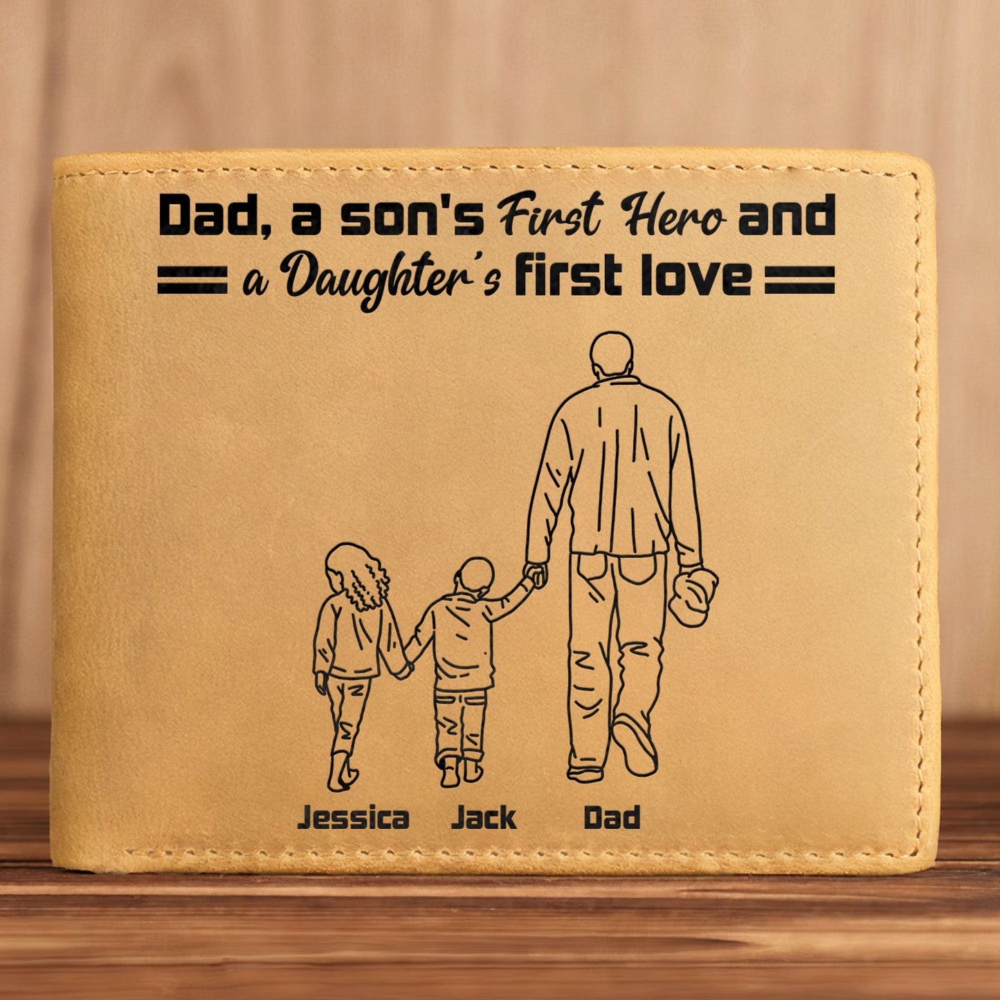 Father & Daughters Sons Unbreakable Bond Drawing Photo - Personalized Photo Leather Wallet