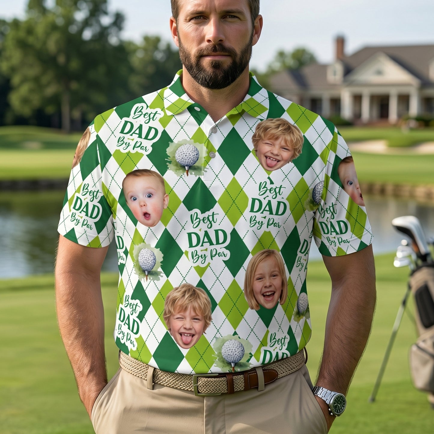 Father'S-Day-Gift,-Best-Dad-By-Par,-Argyle-Pattern-Personalized-Polo-Shirt-1