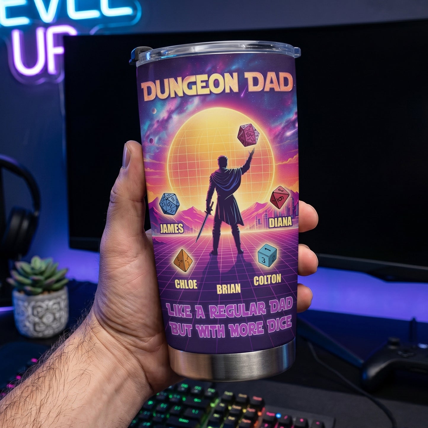 Father'S-Day-Gift-Dungeon-Dad-Like-A-Regular-Dad-With-More-Dice-Personalized-Tumbler-3