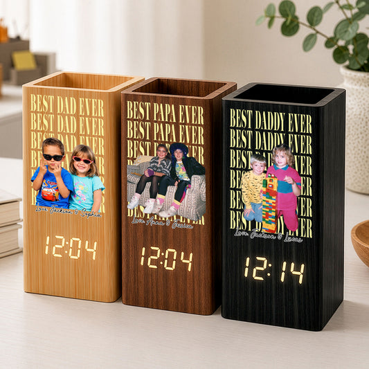 Father'S-Day-Gifts,-Best-Dad-Ever-Custom-Photo-Personalized-Pen-Holder-With-Clock-2