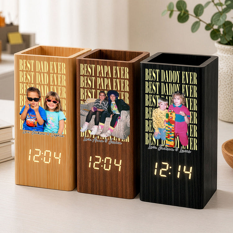 Father'S-Day-Gifts,-Best-Dad-Ever-Custom-Photo-Personalized-Pen-Holder-With-Clock-2