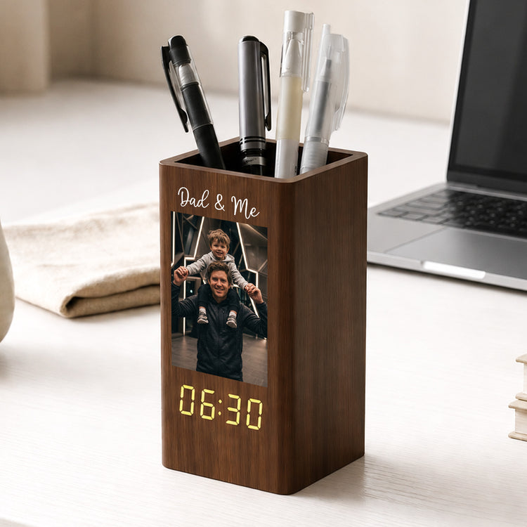 Father'S-Day-Gifts,-Dad-&-Me-Personalized-Pen-Holder-With-Clock-1