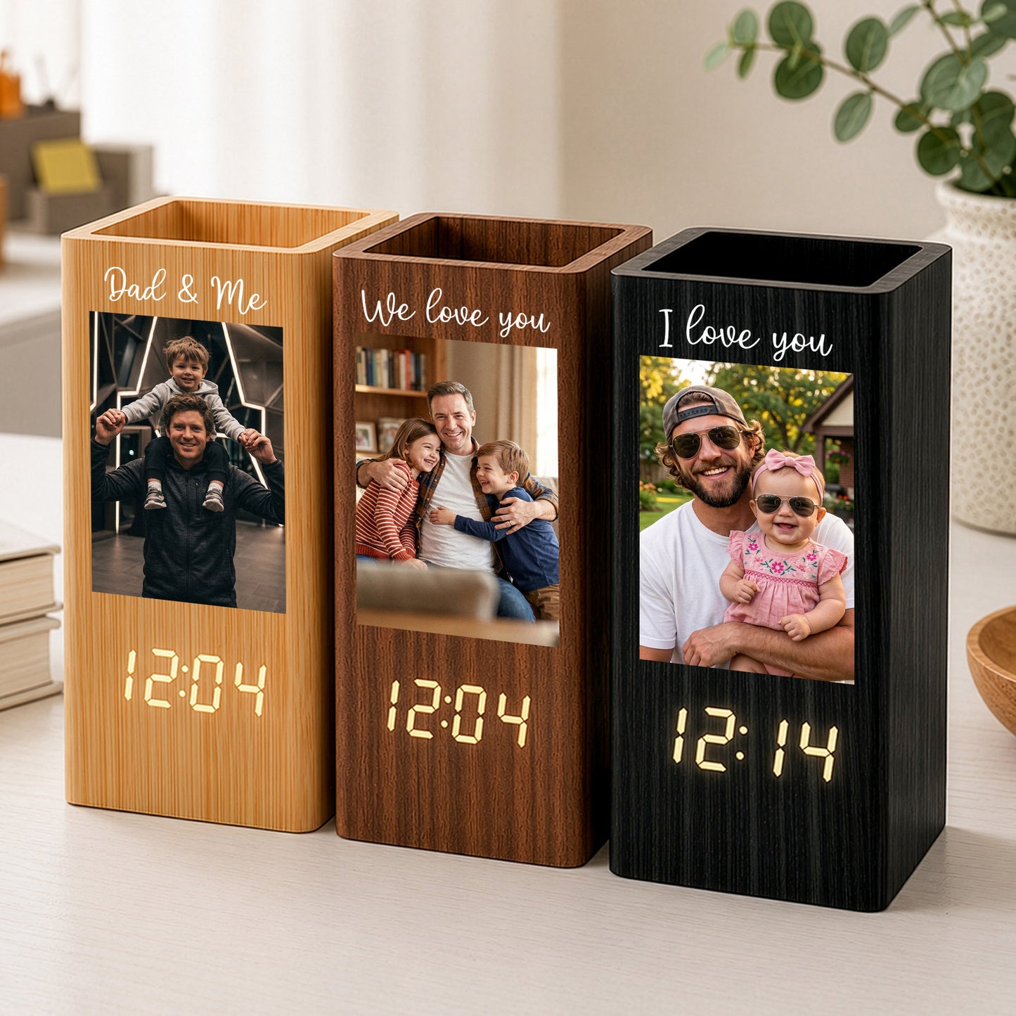 Father'S-Day-Gifts,-Dad-&-Me-Personalized-Pen-Holder-With-Clock-2