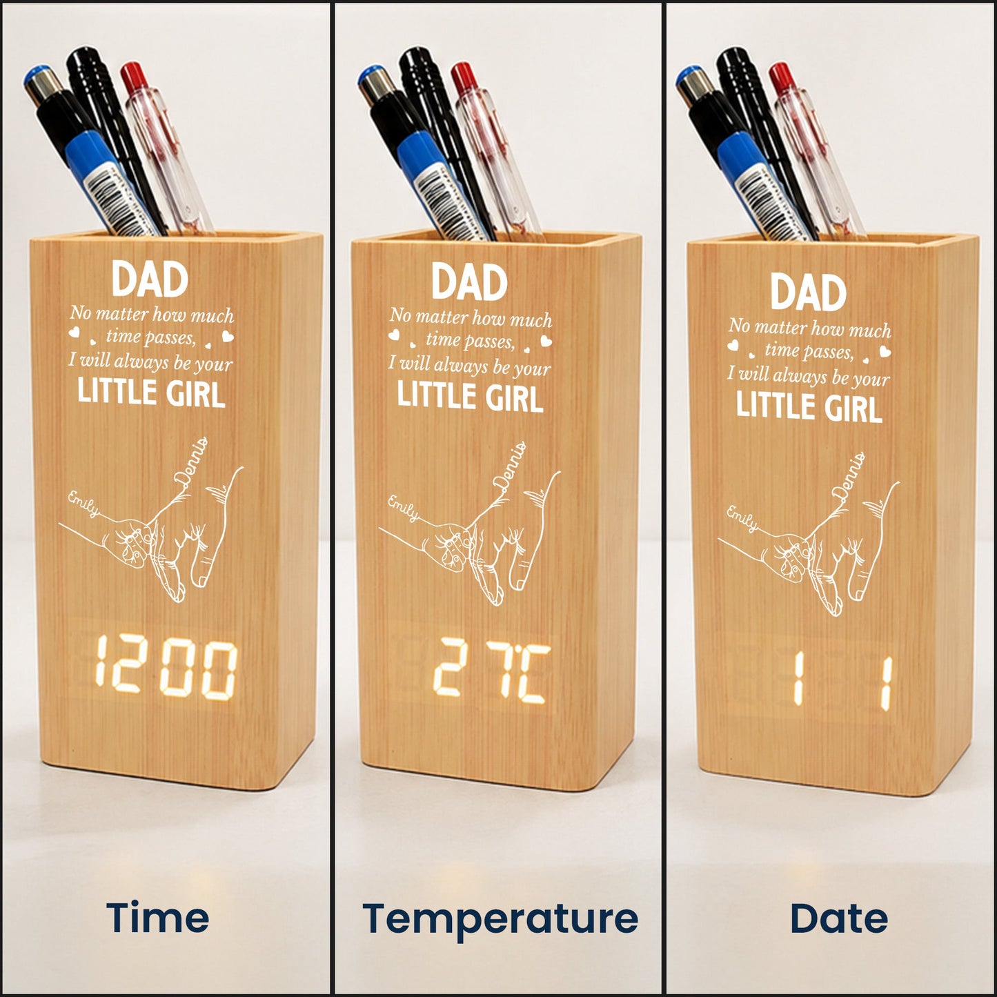Father'S-Day-Gifts,-How-Much-Time-Passes,-I-Will-Always-Be-Your-Little-Girl-Personalized-Pen-Holder-With-Clock-4
