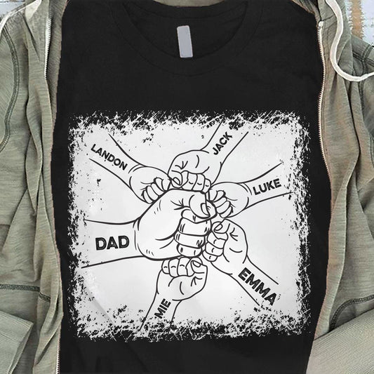 Father's Day Fist Bump Dad And Kids - Custom Names - Personalized Shirt