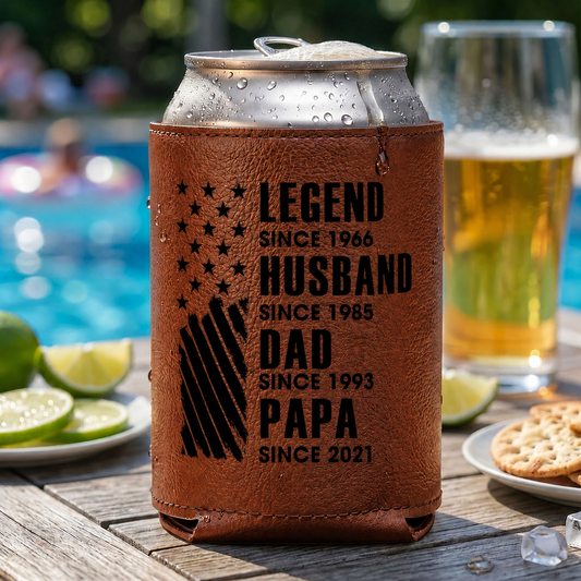 Father's Day Gifts, Legend, Husband, Dad And Grandpa - USA Version - Personalized Can Cooler