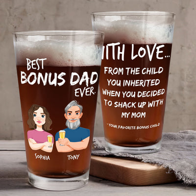 Father's Day Gift With Love Best Bonus Dad Ever - Personalized Beer Glass