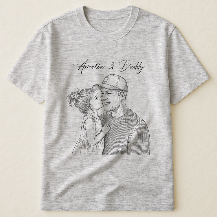 Fathers-Day-Gift-For-Husband-Dad-Custom-Photo-Sketch-Line-Art-Personalized-Shirt-2