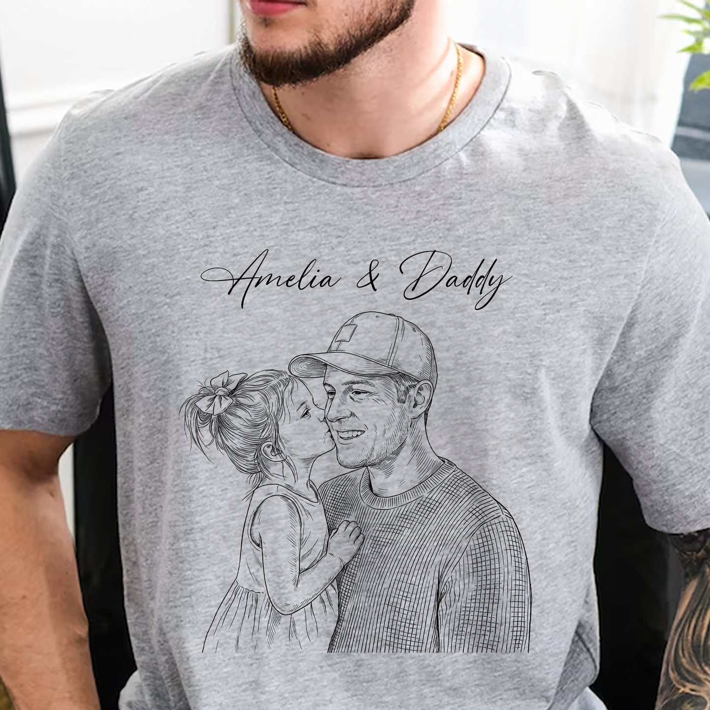 Fathers-Day-Gift-For-Husband-Dad-Custom-Photo-Sketch-Line-Art-Personalized-Shirt-3