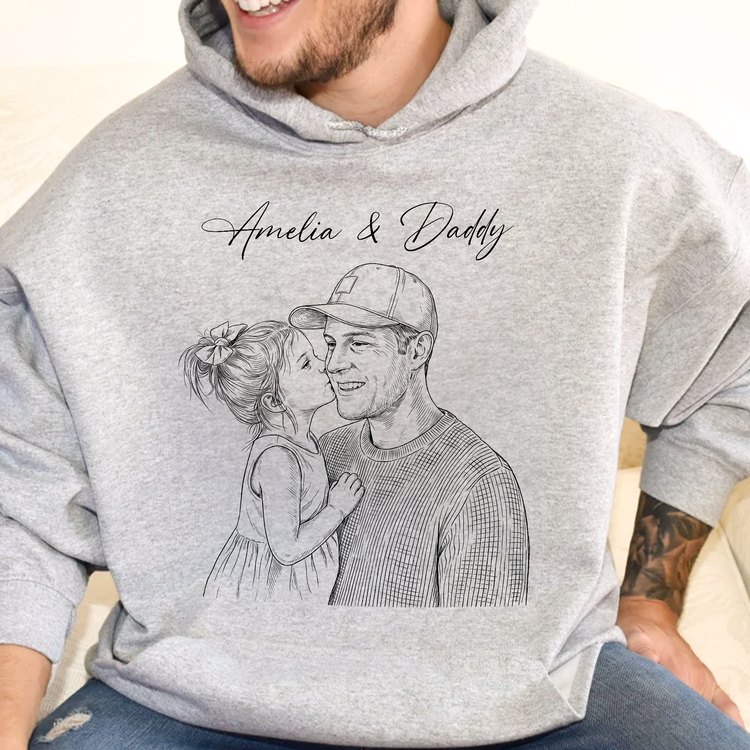 Fathers-Day-Gift-For-Husband-Dad-Custom-Photo-Sketch-Line-Art-Personalized-Shirt-7