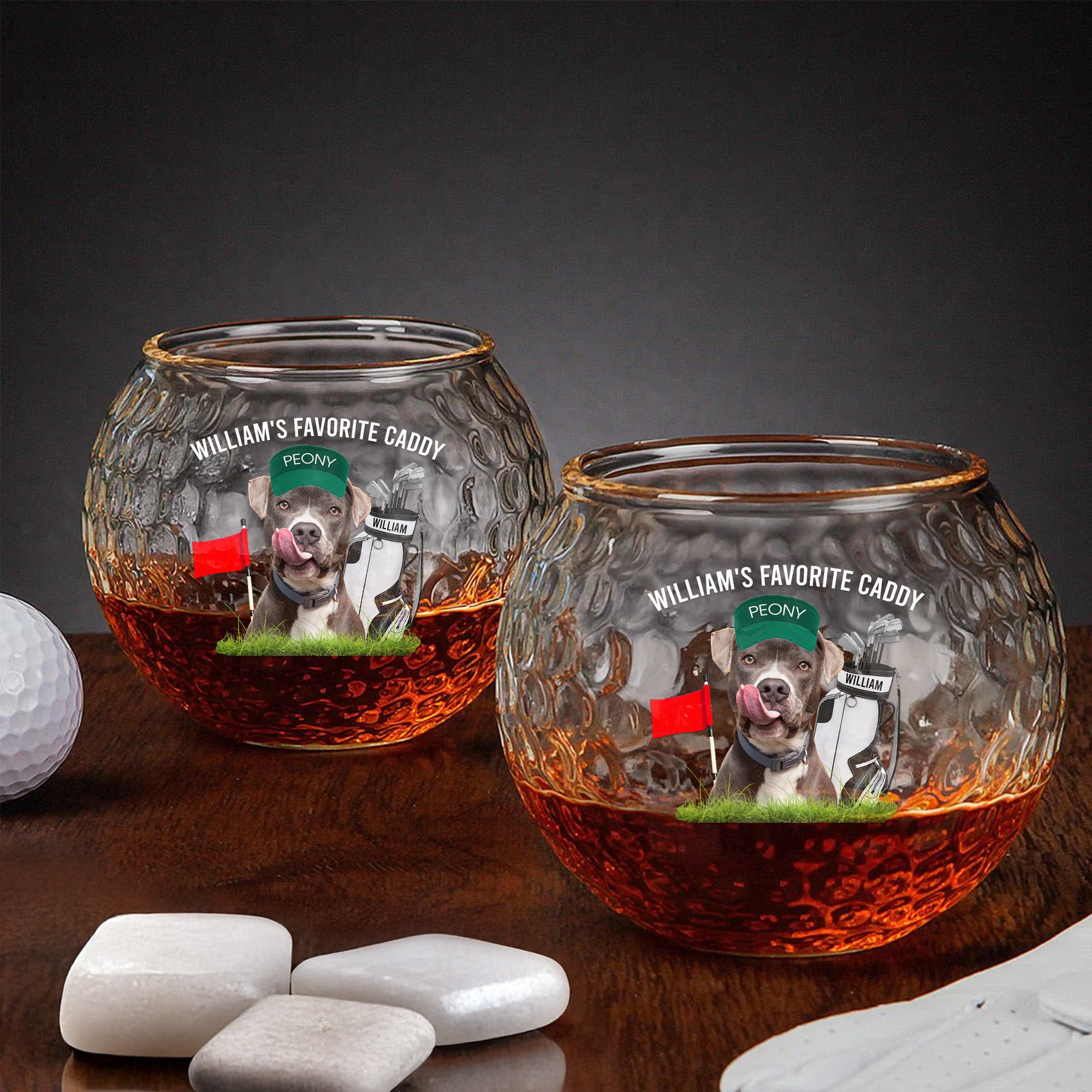 Favorite Caddy For Golfers - Custom Pet Photo, Dog Lovers - Personalized Photo Golf Whiskey Glass