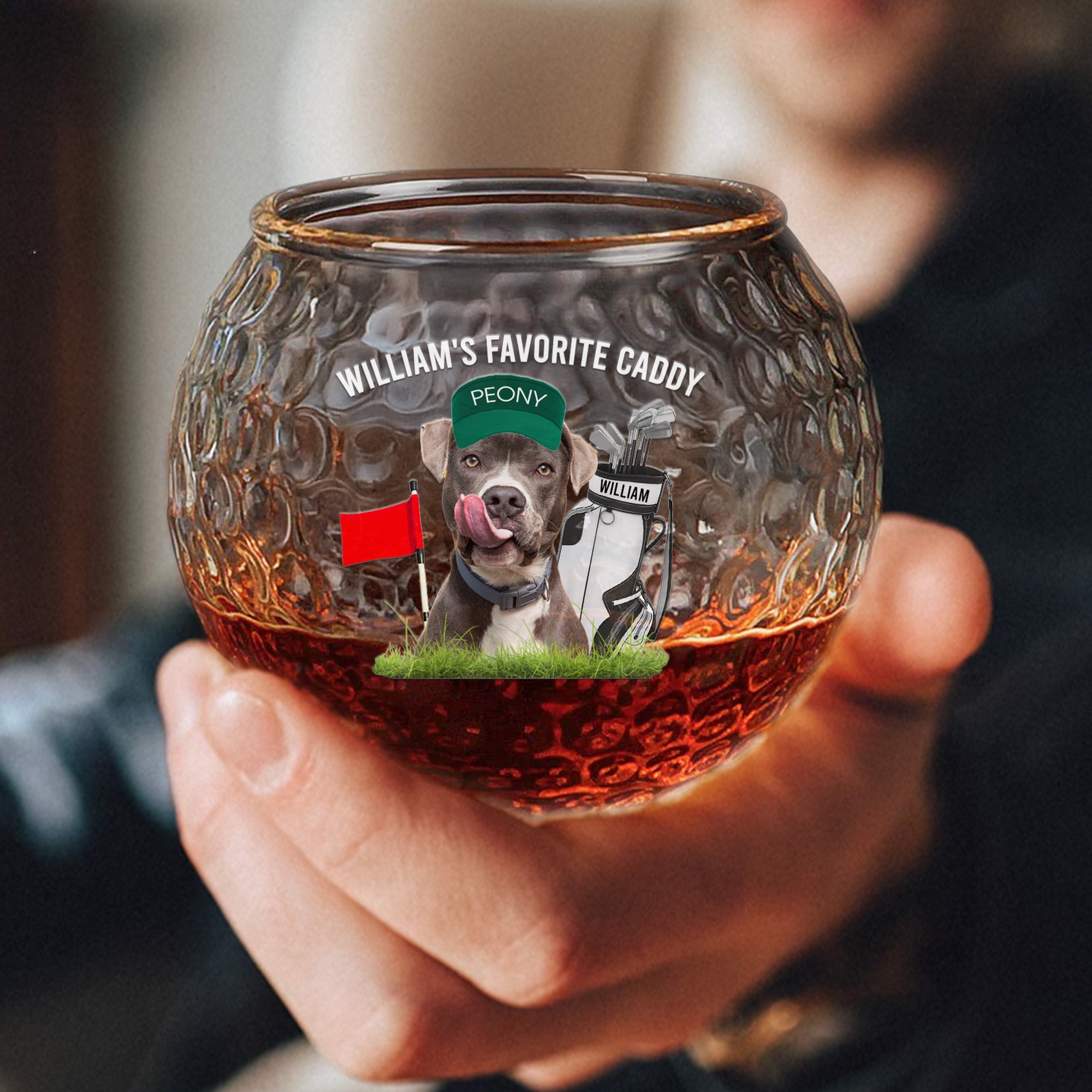 Favorite Caddy For Golfers - Custom Pet Photo, Dog Lovers - Personalized Photo Golf Whiskey Glass