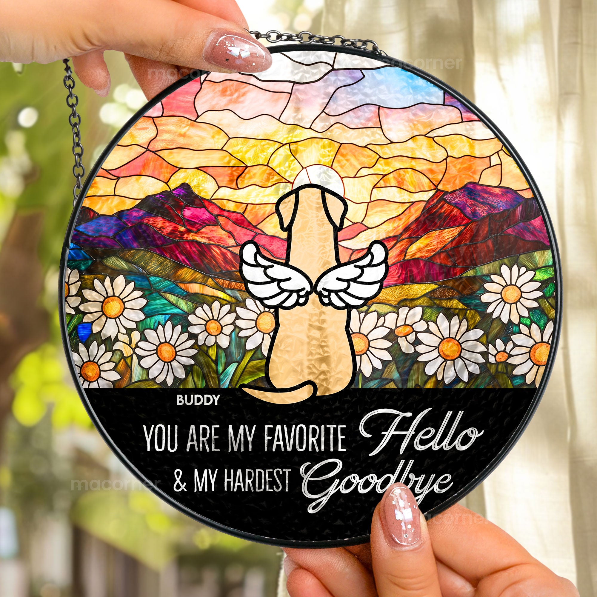 Favorite Hello Hardest Goodbye - Personalized Stained Glass Window Hanging Suncatcher