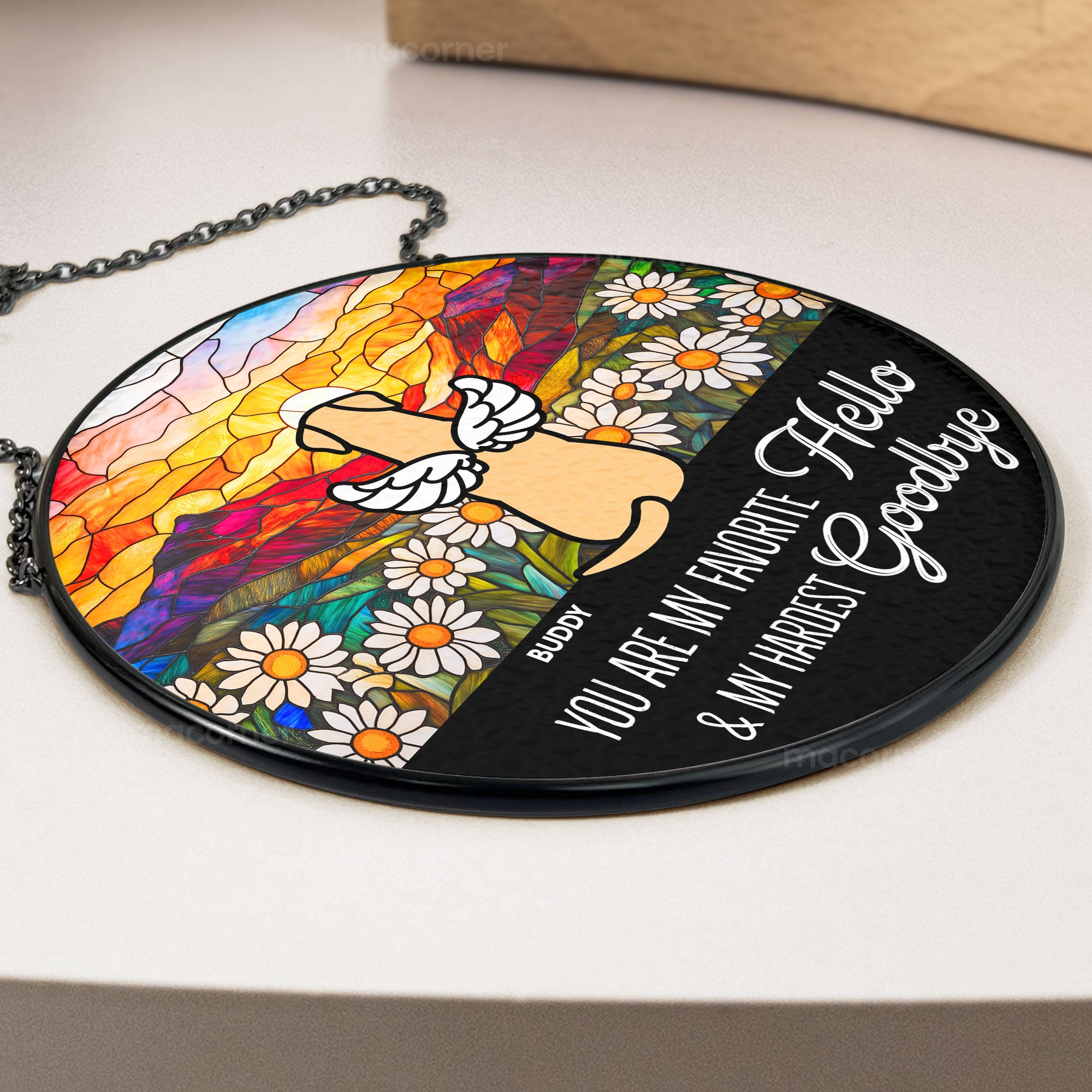 Favorite Hello Hardest Goodbye - Personalized Stained Glass Window Hanging Suncatcher