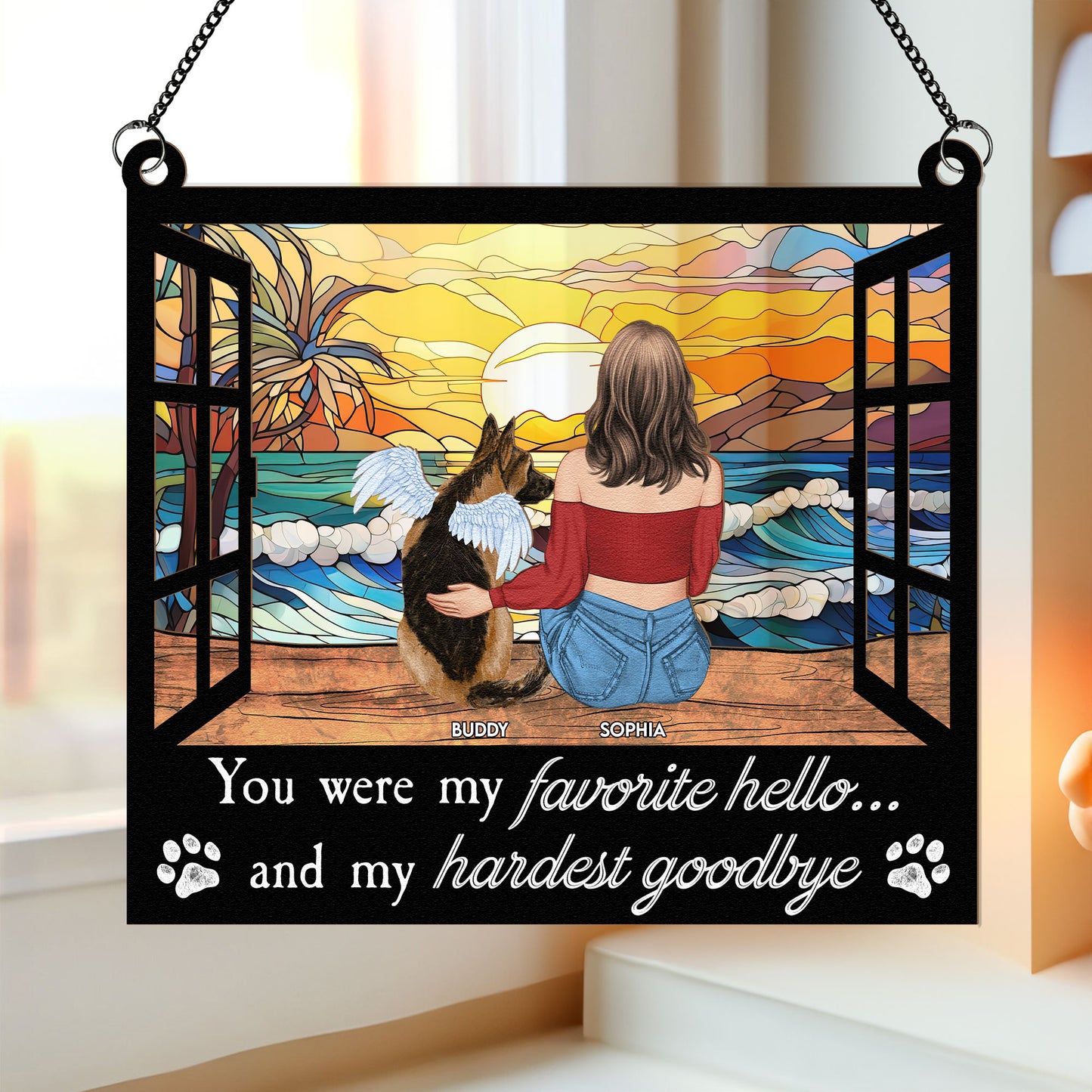 Favorite Hello & Hardest Goodbye - Personalized Window Hanging Suncatcher Ornament