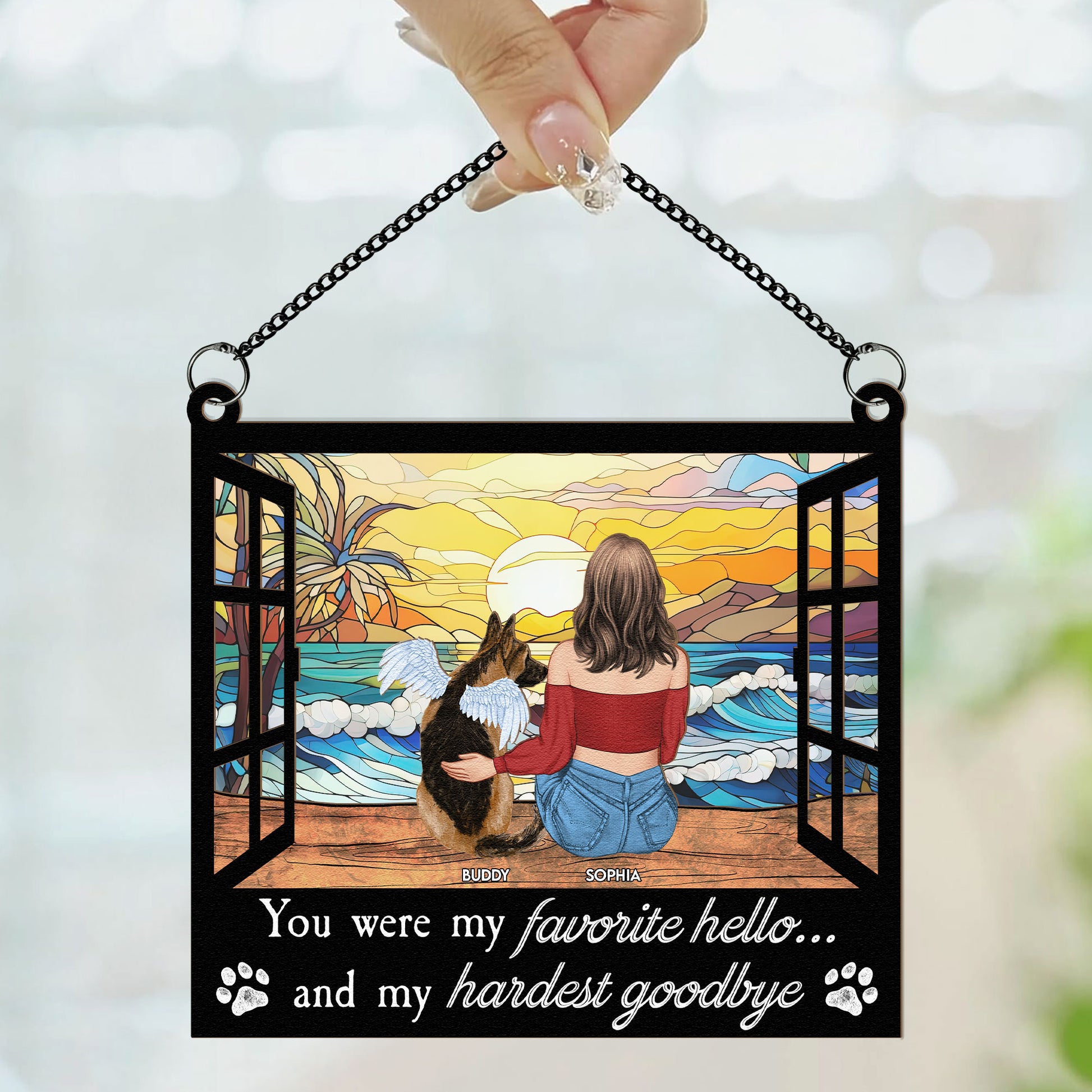 Favorite Hello & Hardest Goodbye - Personalized Window Hanging Suncatcher Ornament