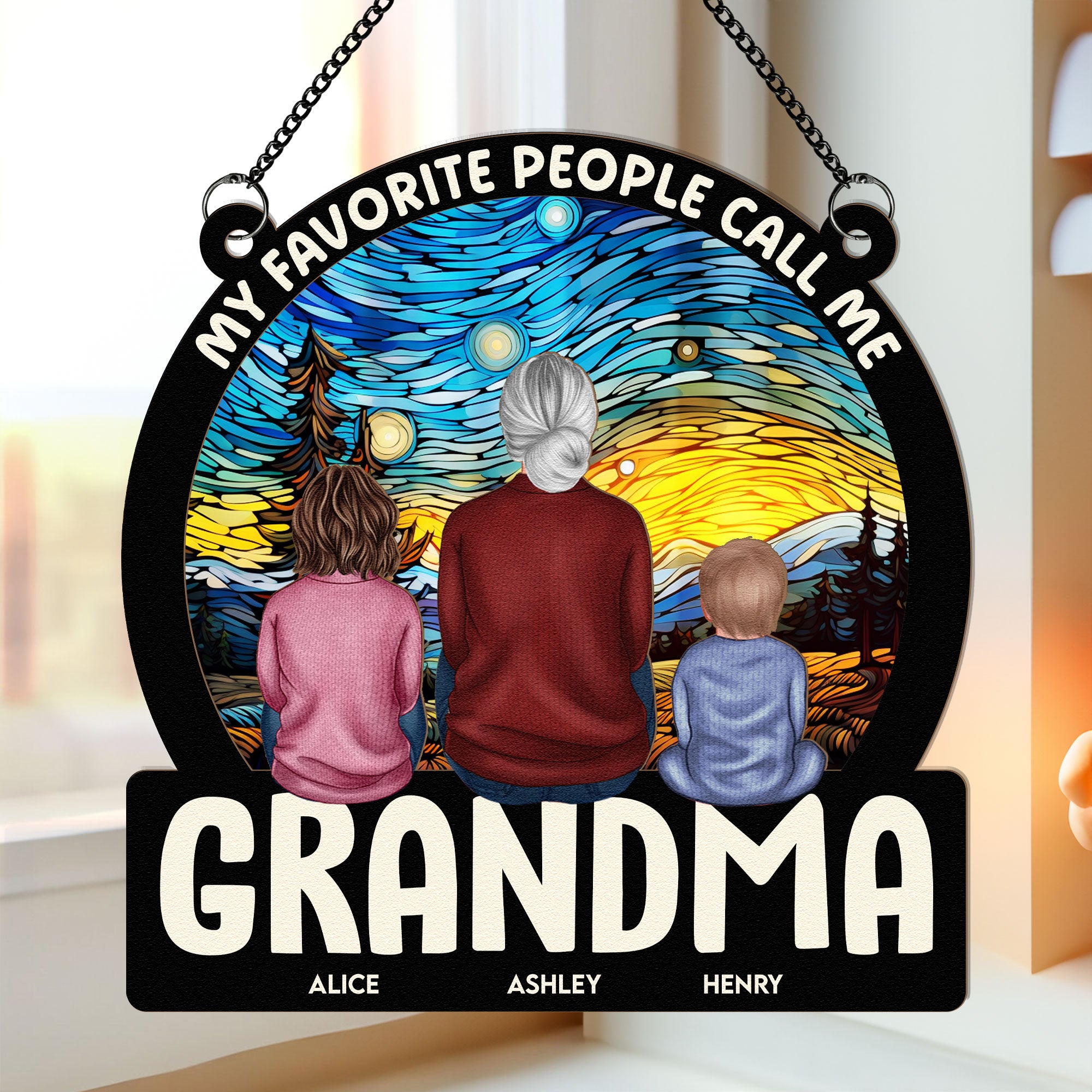 Favorite People Call Me Grandma - Personalized Window Hanging Suncatcher Ornament - Gift For Grandma