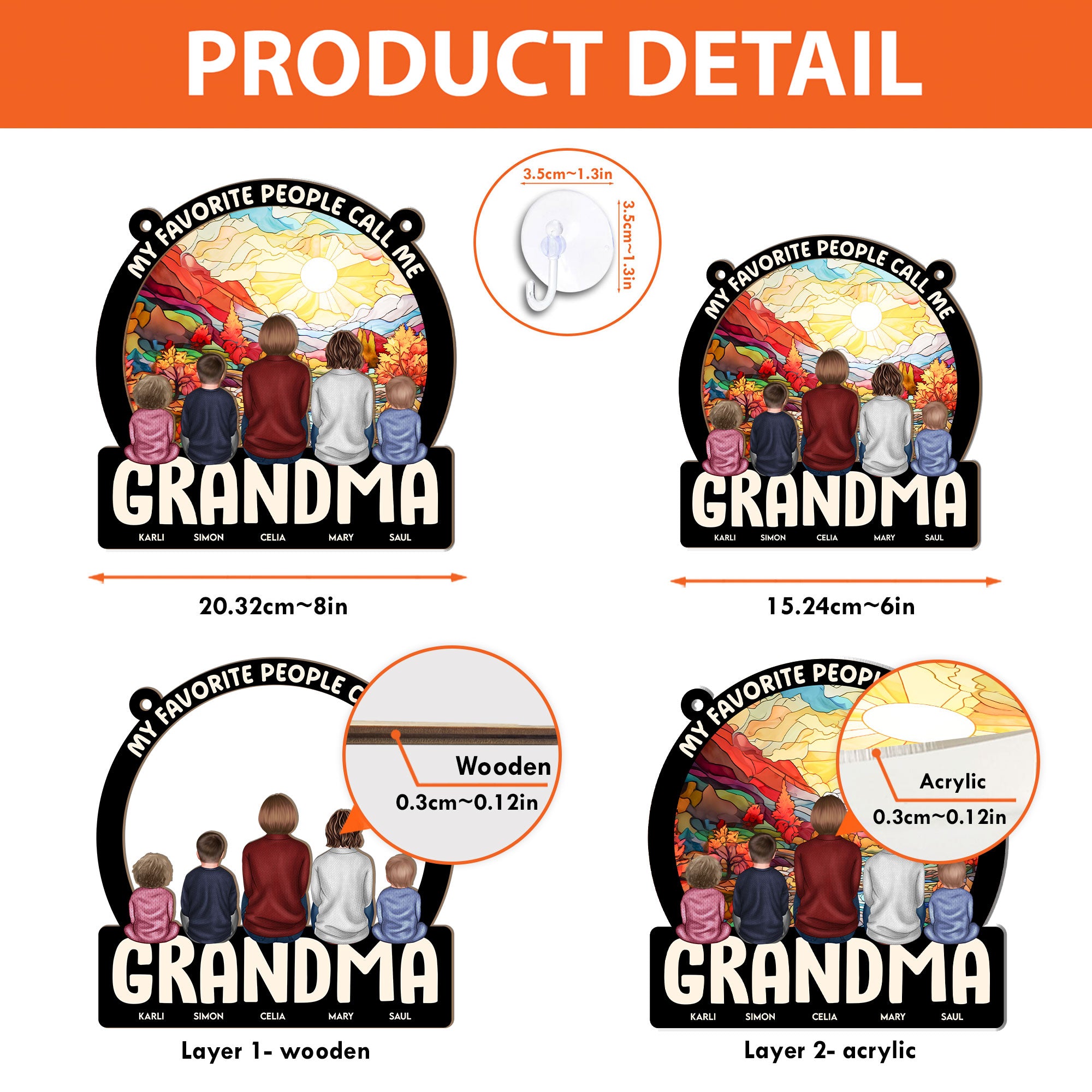Favorite People Call Me Grandma - Personalized Window Hanging Suncatcher Ornament - Gift For Grandma
