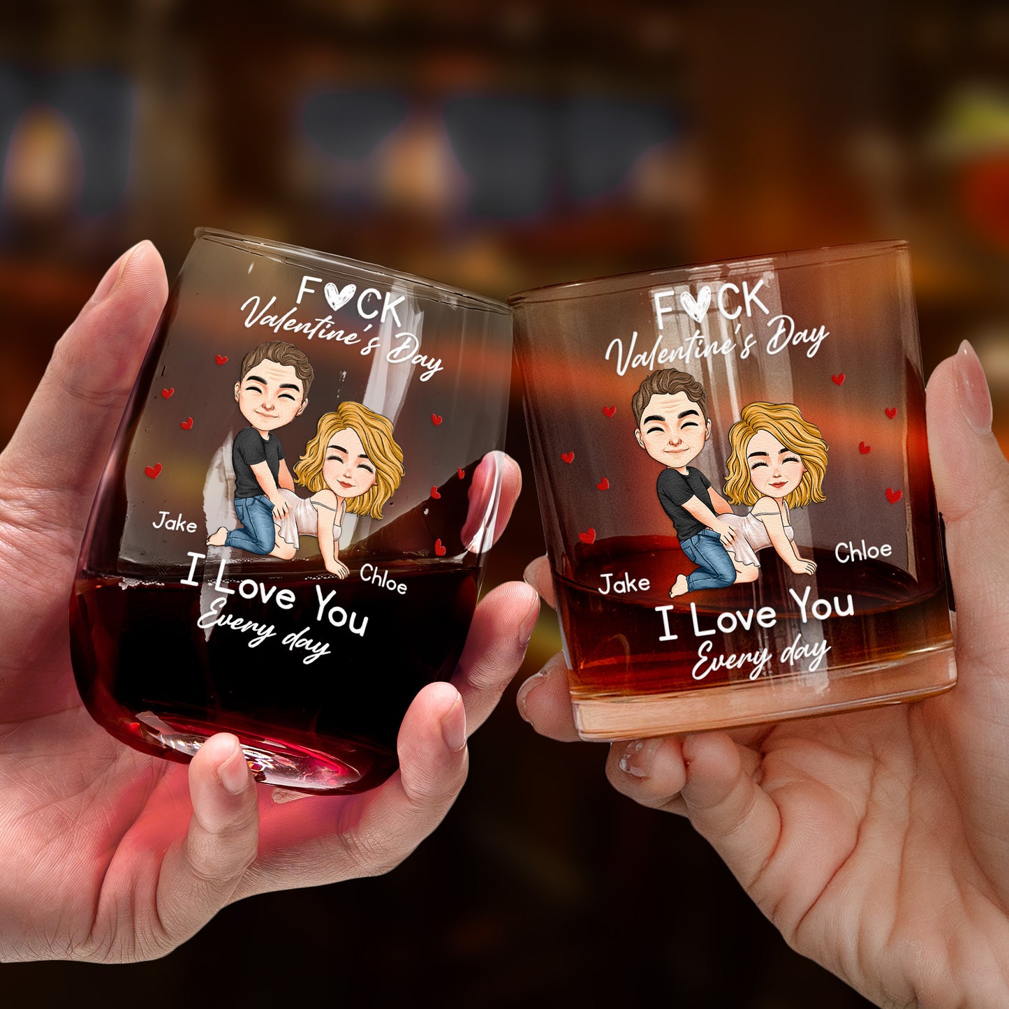 F*ck Valentine's Day I Love You Every Day - Fun Naughty Valentines Gifts For Her, Wife, Husband - Personalized  Glass Gift