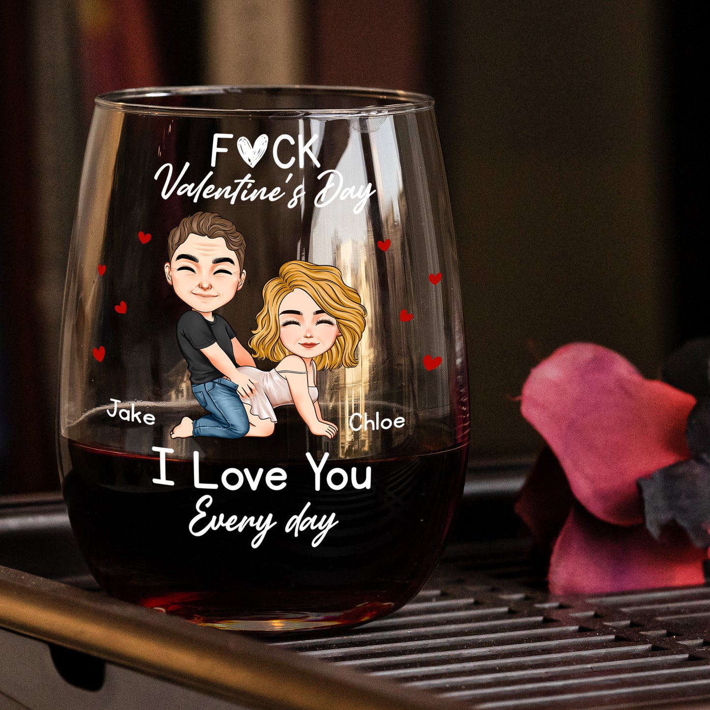F*ck Valentine's Day I Love You Every Day - Fun Naughty Valentines Gifts For Her, Wife, Husband - Personalized  Glass Gift