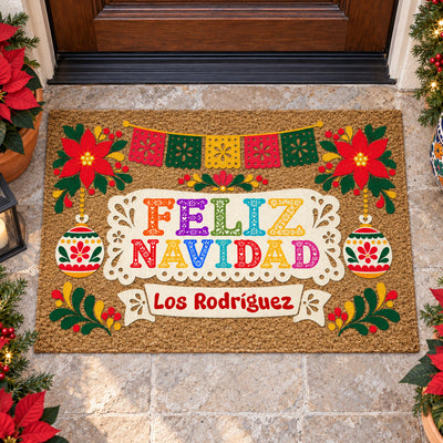 Feliz Navidad Custom Navidad Fiestas Doormat - Personalized Doormat