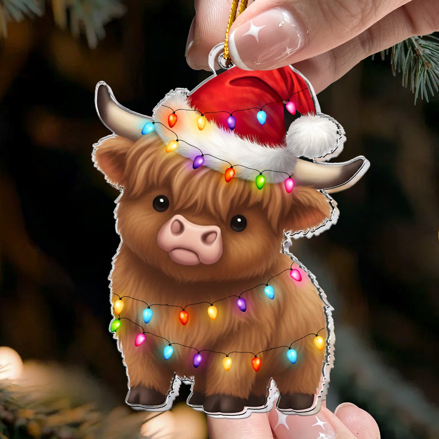 Fesstive Cute Cow Highland Cow - Acrylic Ornament