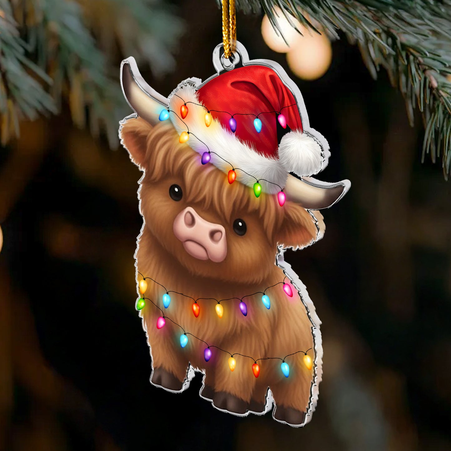 Fesstive Cute Cow Highland Cow - Acrylic Ornament