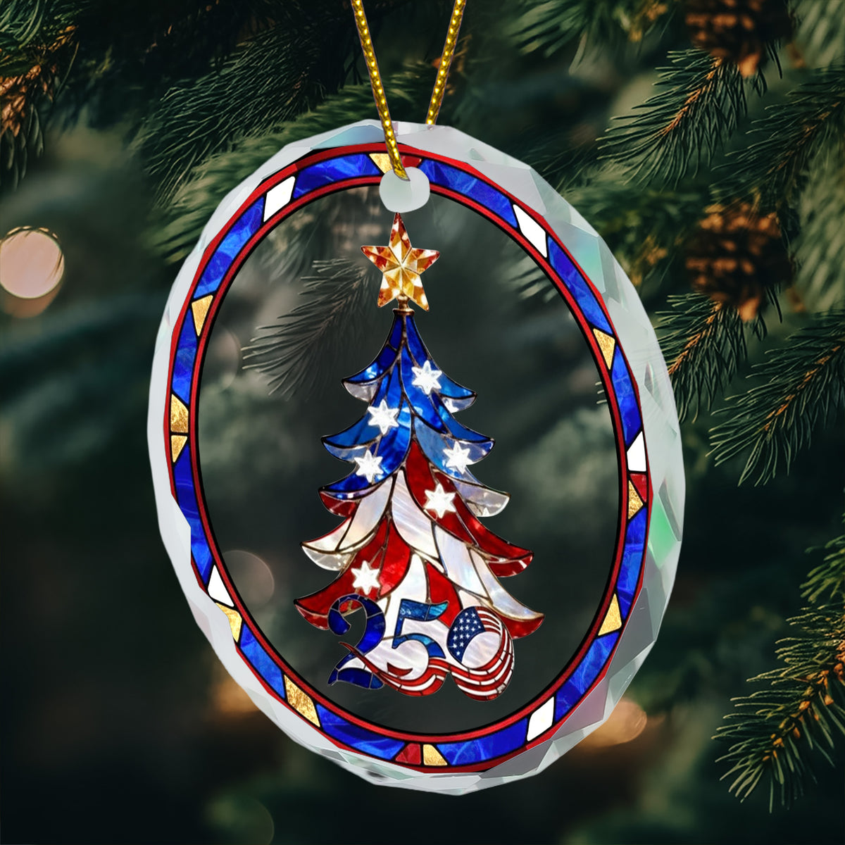 Festive Christmas Tree Usa 250Th Anniversary - Glass Ornament
