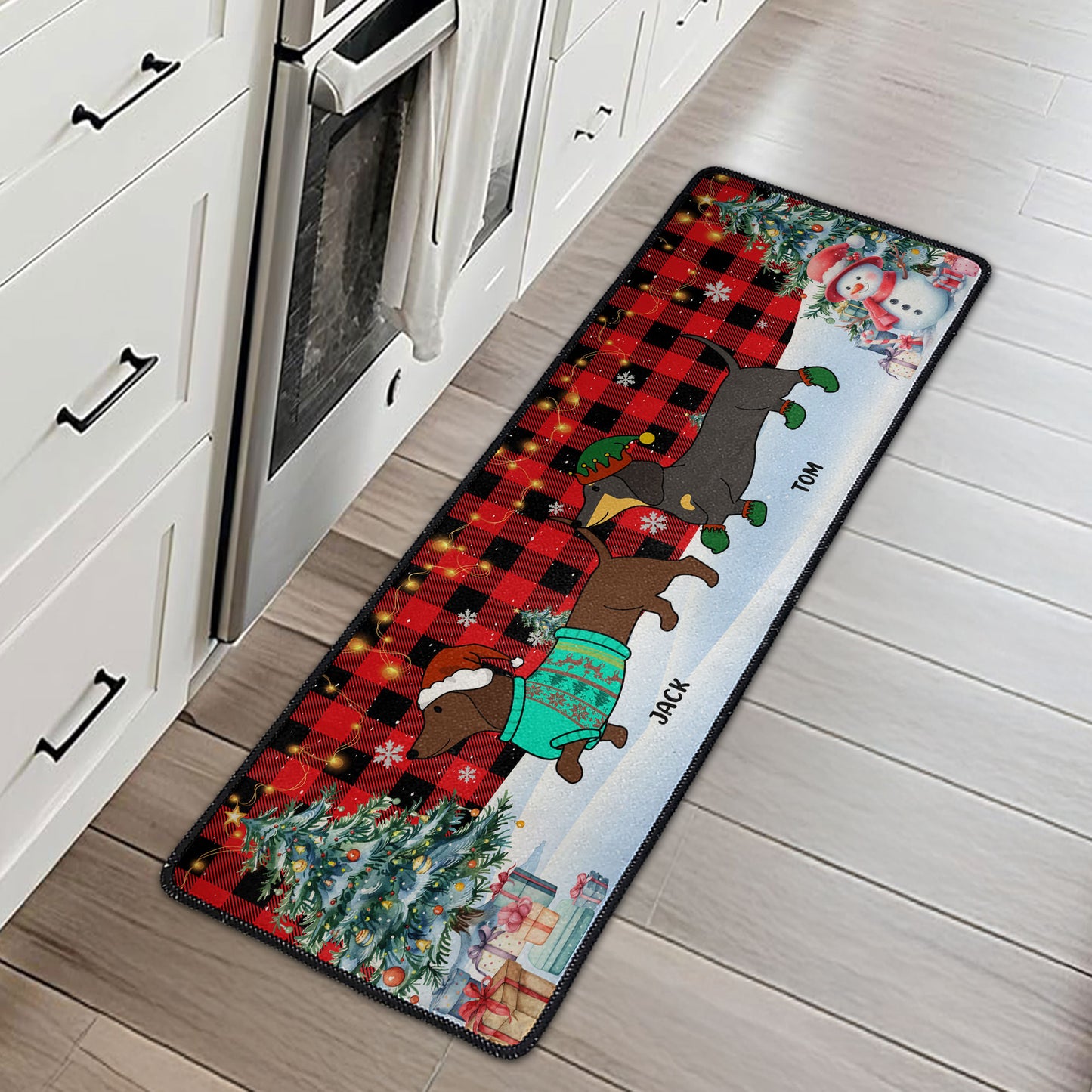 Festive Dogs Dachshund Through The Snow - Personalized Runner Rug