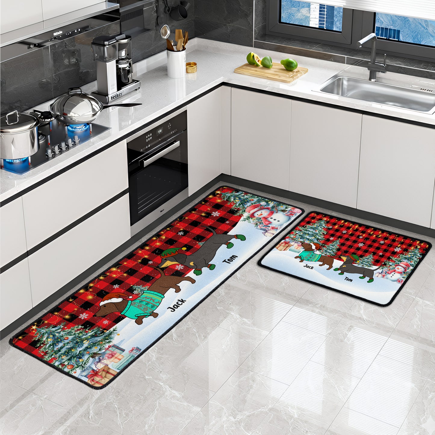 Festive Dogs Dachshund Through The Snow - Personalized Runner Rug