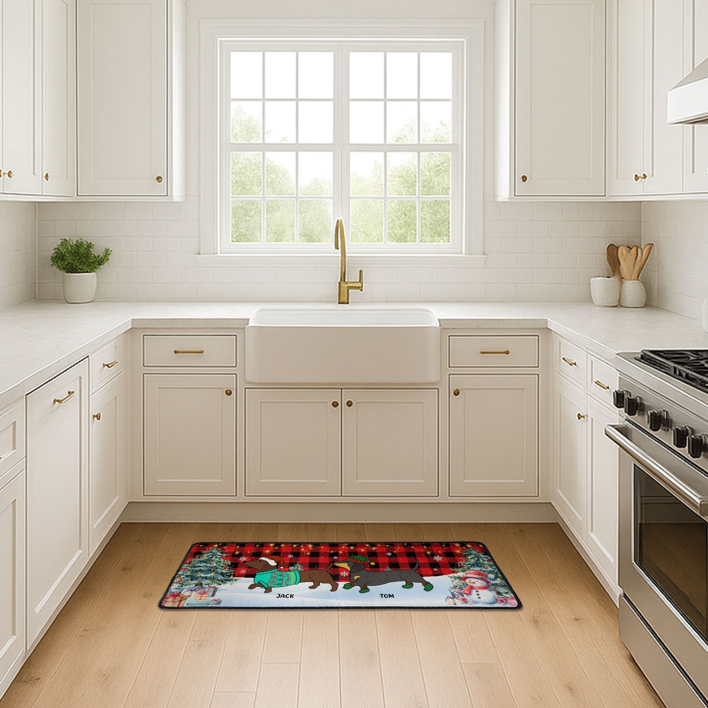 Festive Dogs Dachshund Through The Snow - Personalized Runner Rug