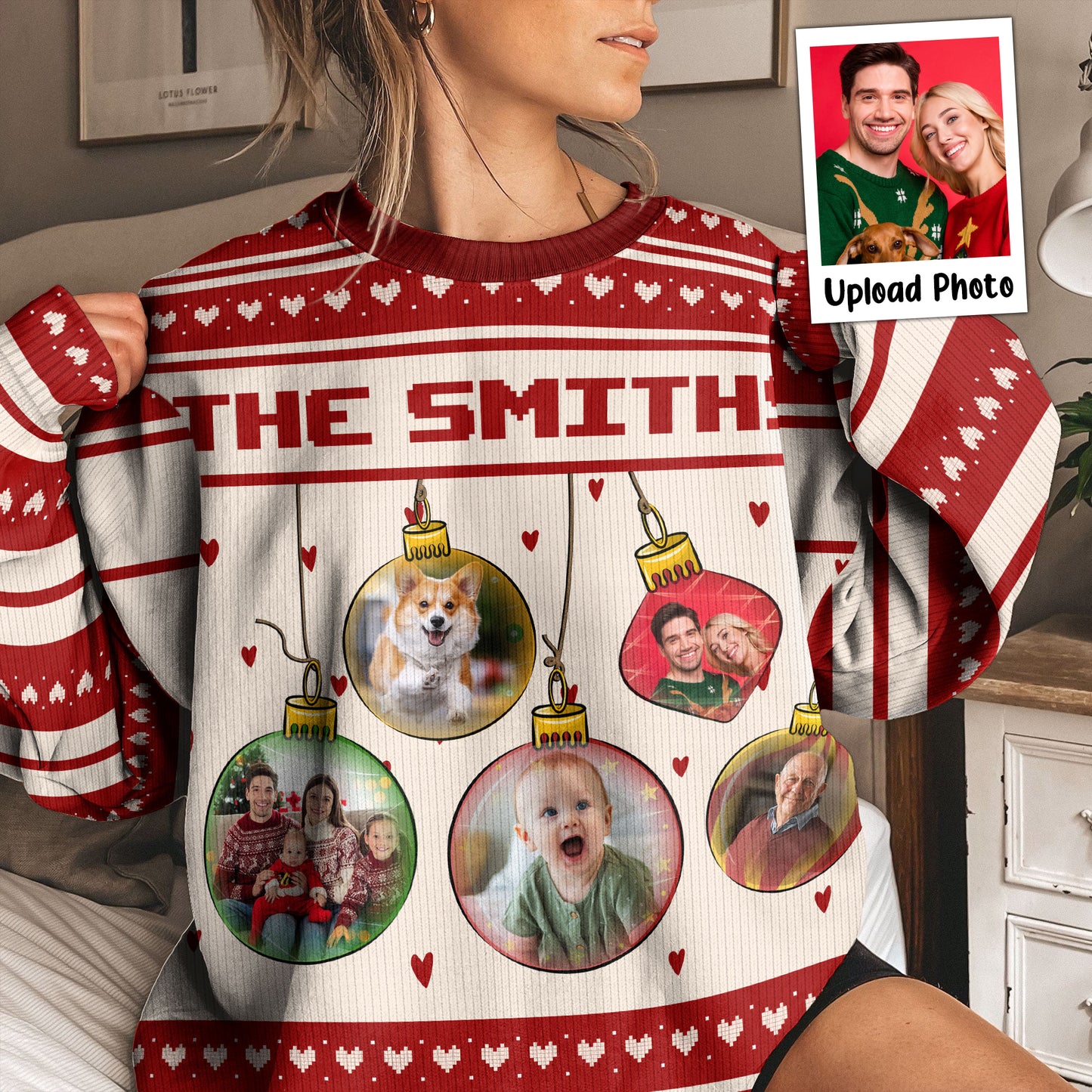 Festive Ornament As Family - Personalized Photo Ugly Sweater