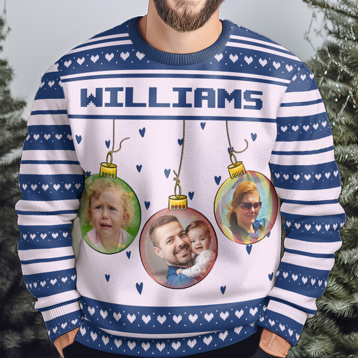 Festive Ornament As Family - Personalized Photo Ugly Sweater