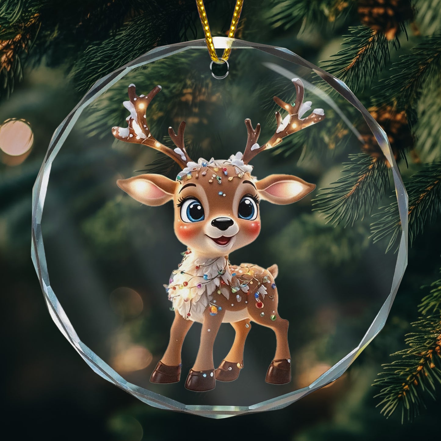 Festive Reindeer 2025 - Glass Ornament