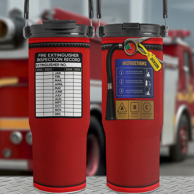 Firefighter Custom Gift Fire Extinguisher - Personalized 30oz Tumbler With Handle