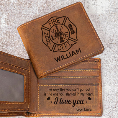 Firefighter Gift The Fire You Started In My Heart - Personalized Leather Wallet