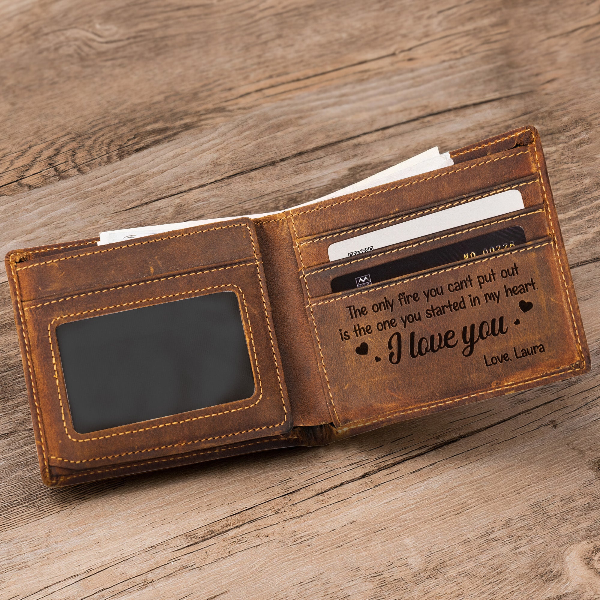 Firefighter Gift The Fire You Started In My Heart - Personalized Leather Wallet