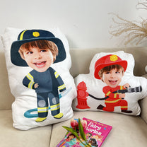 Firefighter Kids Dream Jobs Sons Daughters - Personalized Photo Custom Shaped Pillow