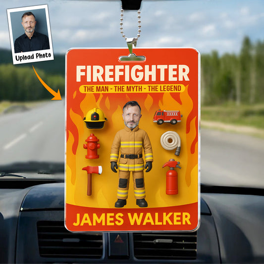 Firefighter The Man The Myth Legend - Personalized Photo Rear View Mirror Accessory
