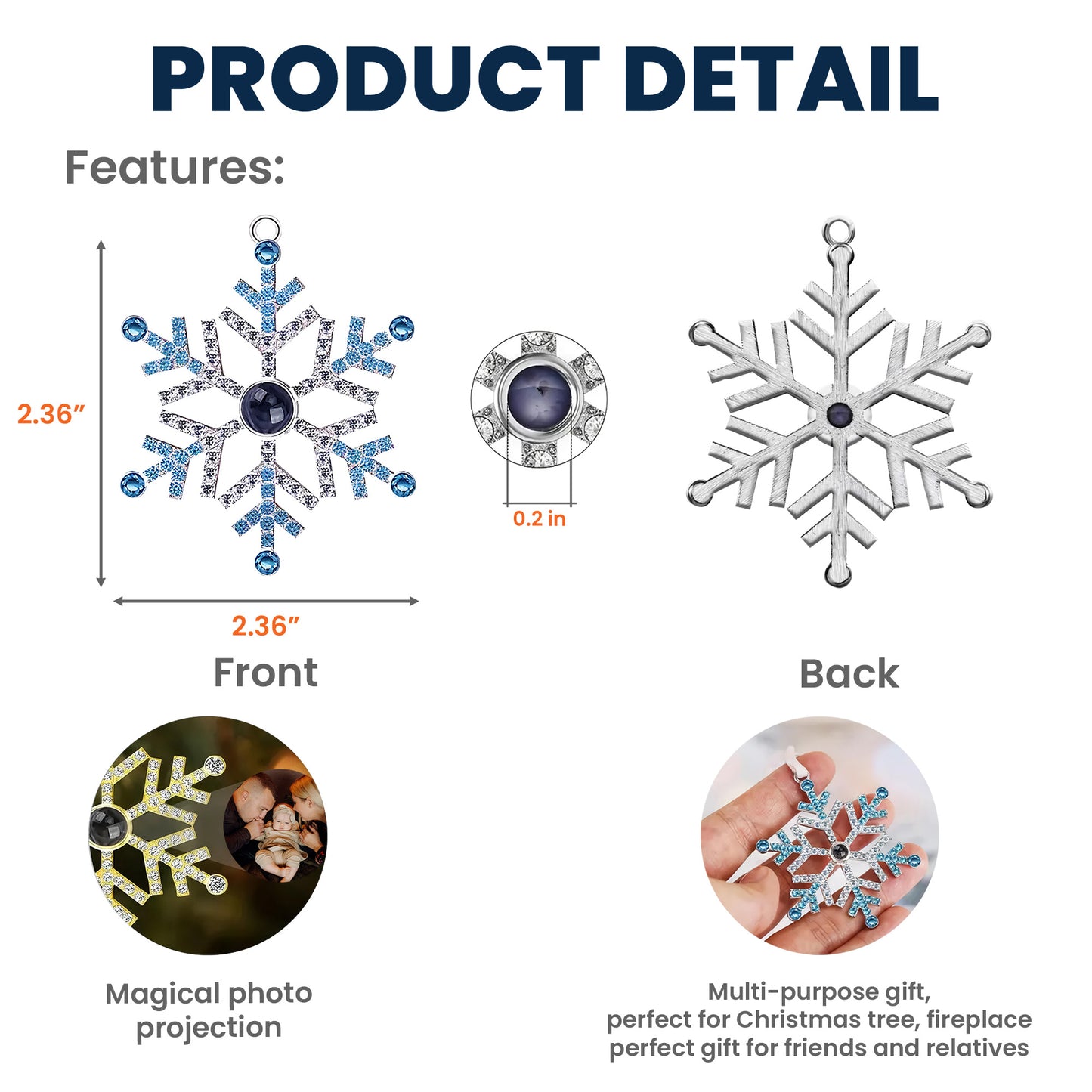 First Christmas As A Family Of Three - Custom Photo Projection Snowflake Ornament