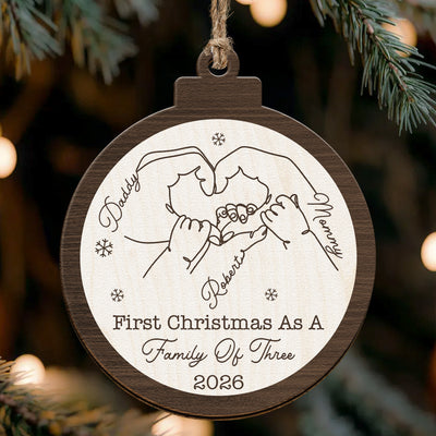 First Christmas As A Family Of Three Four Five Six Christmas 2026 - Personalized Wooden Ornament